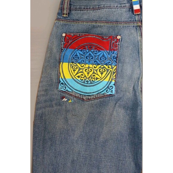 COOGI Y2K Baggy Jeans 42x33 Wide Leg Hip-Hop Denim Streetwear Patchwork Logo - Picture 15 of 16